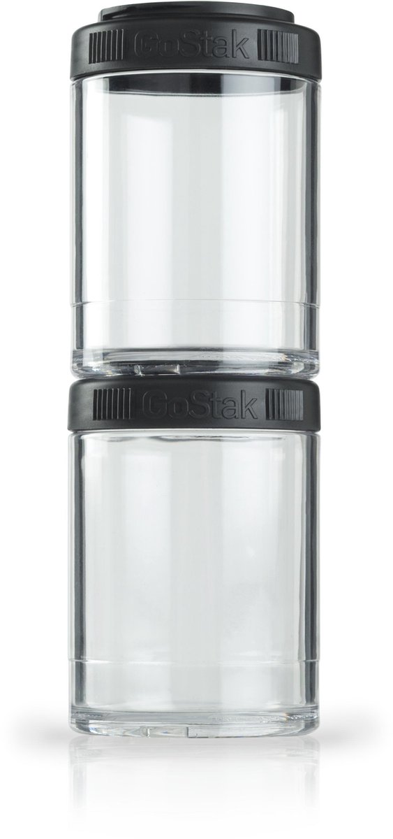 BlenderBottle GoStak - 2-Pack 150ml - Zwart. Handige container om je supplementen, wat groente of snacks in te bewaren en gemakkelijk en veilig in je tas, sporttas of rugzak te toen.