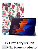 Smart Cover Book Case Hoes Geschikt Voor Samsung Galaxy Tab S7+ Plus 12.4 Inch - Tri-Fold Multi-Stand Flip Sleeve - Front & Back Beschermhoes Met Screen Protector & Stylus Pen - Vl