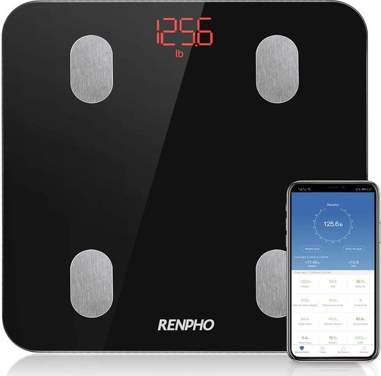 Bluetooth-lichaamsvetschaal, RENPHO digitale weegschaal voor  lichaamssamenstelling... | bol.com
