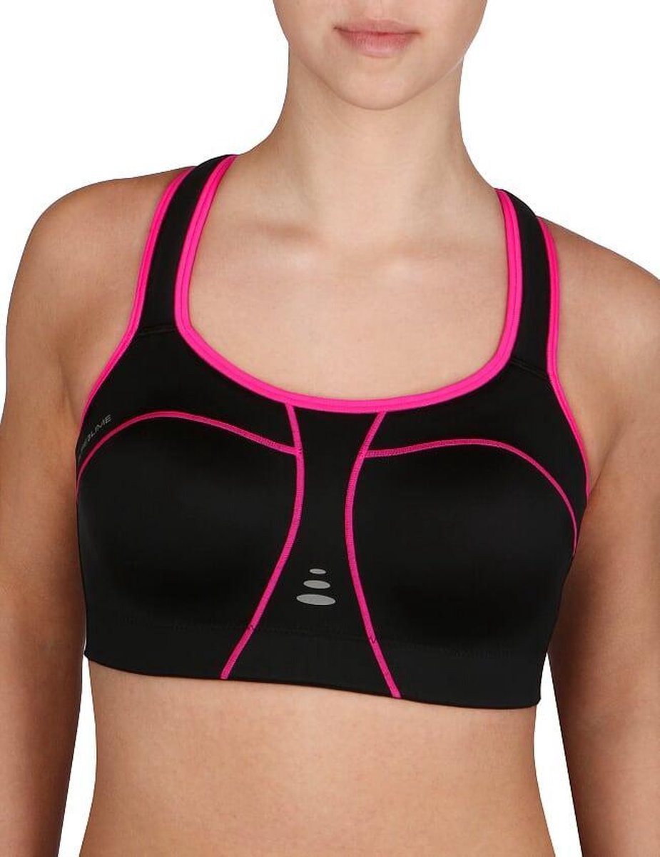 Pure Lime - Padded Sportbeha - sport bh - hardlopen - tennis - grote maten - Zwart/Roze - maat 80F
