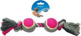 Duvo+ Knoop katoen met 2 knopen & 2 tennisballen Grijs/roze 33cm