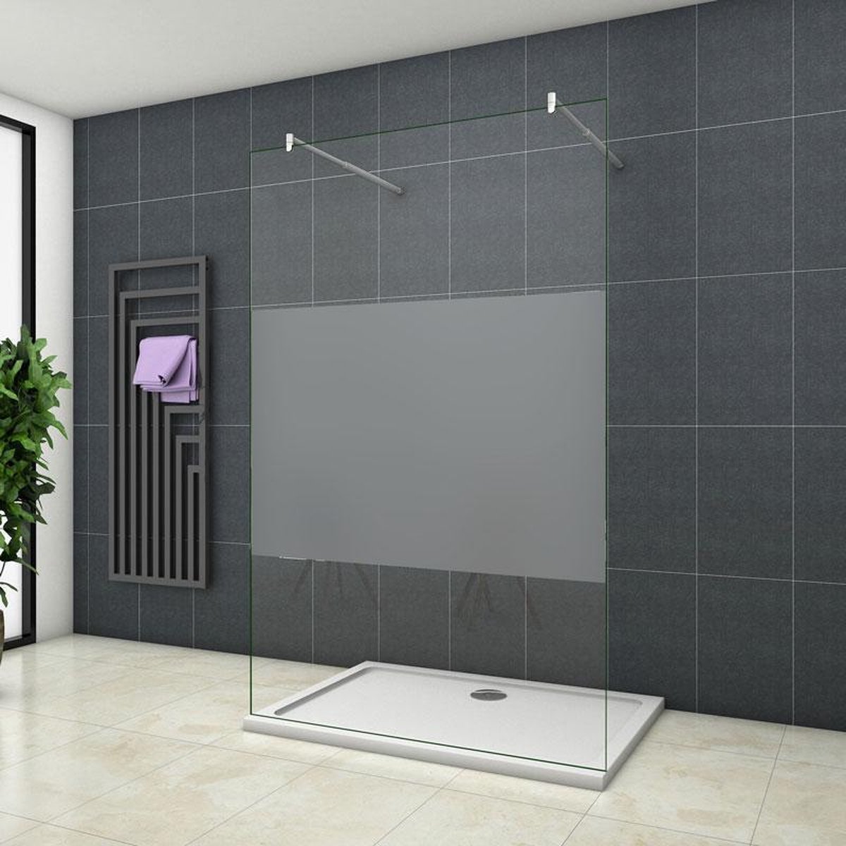 vrijstaande inloopdouche 80x200cm,douchewand, douchescherm,10mm midden gezandstraald veiligheidsglas met explosie bestendige folie,nano easyclean antikalk
