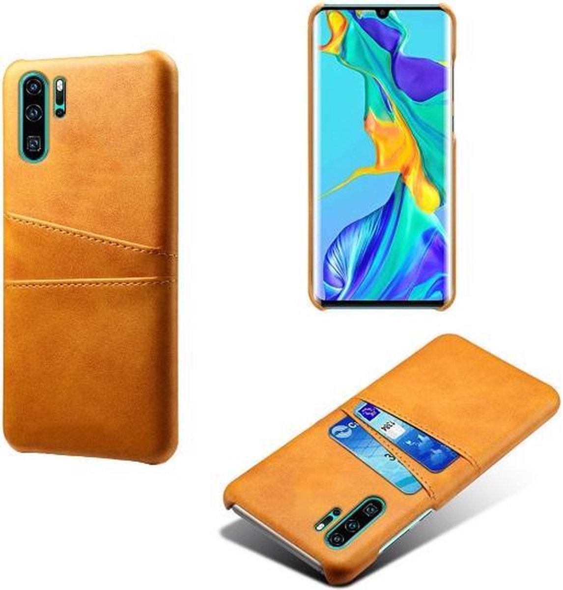 Back Cover met Opbergvakjes + Gehard Glas Screenprotector voor Huawei P30 Pro_ Bruin