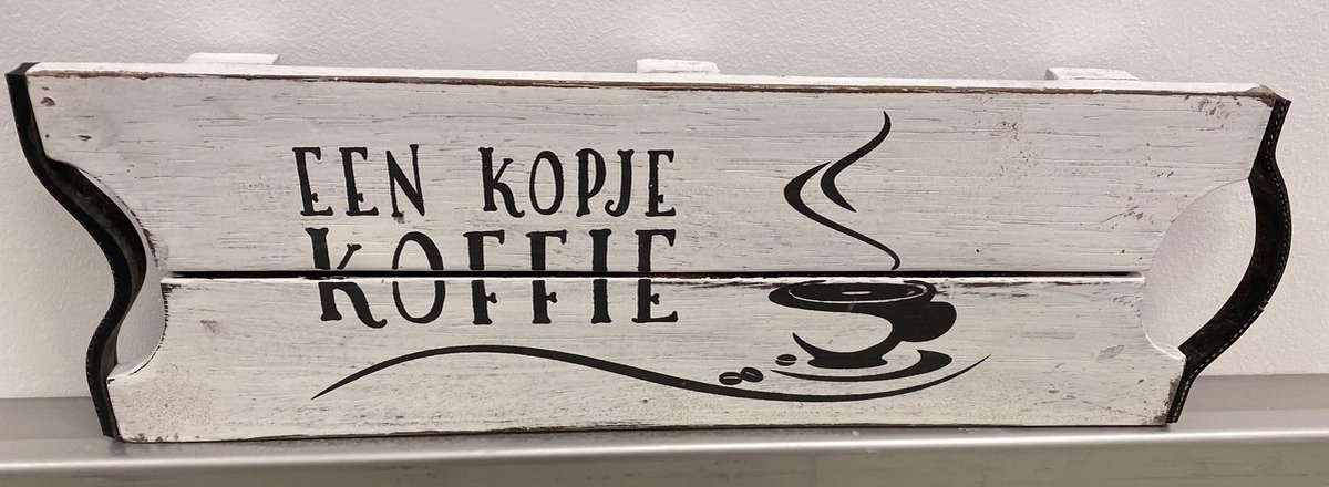 Woodart serveerplank : een kopje koffie wit 36x12x2