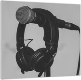 Acrylglas –Microfoon met Koptelefoon Zwart - Wit– 80x80 (Wanddecoratie op Acrylglas)