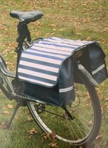 Dubbele fietstas wit/blauw gestreept waterafstotend