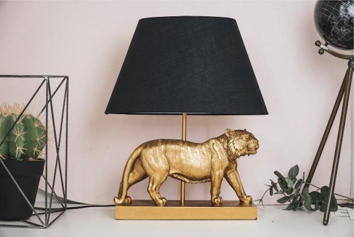 Housevitamin bureaulamp / tafellamp tijger goud - lamp met zwarte lampenkap  - 48cm hoog | bol.com