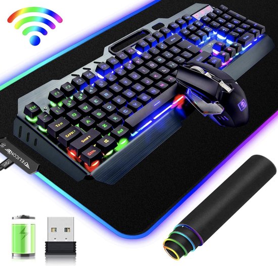 Draadloos toetsenbord en muis set, 2,4 GHz draadloze verbinding, 3800 mAh,  lange... | bol.com