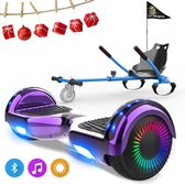 Evercross 6.5 inch Hoverboard met Flits Wielen, Elektrische Zelfbalancerende Scooter + TAOTAO moederbord,Bluetooth Speaker,LED verlichting - Paars Chroom + Hoverkart Blauw