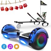 Evercross 6.5 inch Hoverboard met Flits Wielen, Elektrische Zelfbalancerende Scooter + TAOTAO moederbord,Bluetooth Speaker,LED verlichting - Blauw Chroom + Hoverkart Camouflage