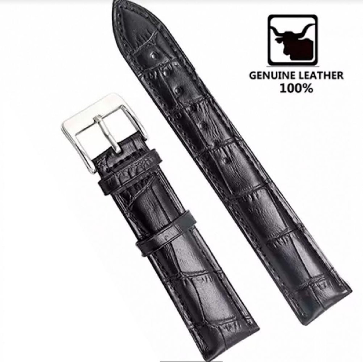 Horlogeband- 18 mm- Leer- Zwart- Krokodillenlook