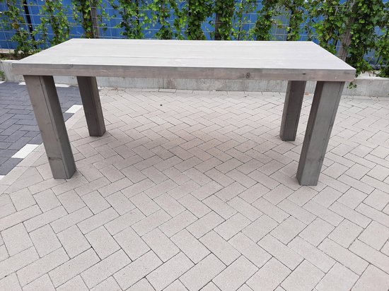 Tafel "Blokpoot" van Grey Wash steigerhout 76x140cm 4 persoons tafel