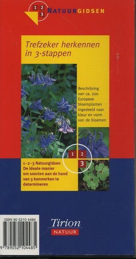 Boek 'Bloemen' met paarse akelei. Beschrijving van ca. 200 Europese bloemplanten. Trefzeker herkennen in 3 stappen.