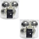 12x Zilveren glazen kerstballen 8 cm - glans en mat - Glans/glanzende - Kerstboomversiering zilver