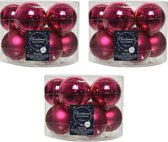 30x Bessen roze glazen kerstballen 6 cm - glans en mat - Glans/glanzende - Kerstboomversiering bessen roze