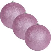 4x Roze grote glitter kerstballen 13,5 cm - hangdecoratie / boomversiering glitter kerstballen