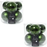 12x Donkergroene glazen kerstballen 8 cm - glans en mat - Glans/glanzende - Kerstboomversiering donkergroen