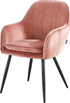 Troon Collectie - Velvet stoel roze- Eetkamerstoel - Stevige stoel met armleuningen - Stoel voor elke ruimte