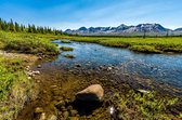 Tuinposter| Een Kleine Rivier Door Het Landschap In Zwitserland 120cm X 80cm – Tuinposter Voor Buiten / Buitencanvas/ Spandoek / Tuinschilderij (tuindecoratie) + Ringen Om De 50cm