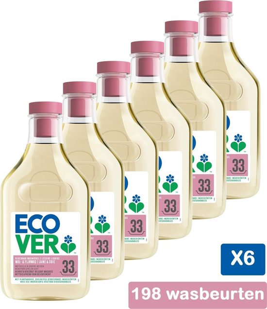 Ecover Wol & Fijnwasmiddel Waterlelie & Groene Meloen - Voordeelpakket 6 x 1,5 l - 198 wasbeurten