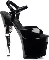 Pleaser Sandaal met enkelband, Paaldans schoenen -35 Shoes- BONDGIRL-709 Paaldans schoenen Zwart/Zilverkleurig