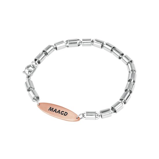 Max 980100283 Stalen Armband met Sterrenbeeld - Maagd - Staal - 22 cm - Rosekleurig - Zilverkleurig