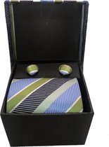Elegante Luxe Stropdas Set - Incl. Manchetknopen en Zakdoekje - Premium Mannen Cadeau - Groen Blauw