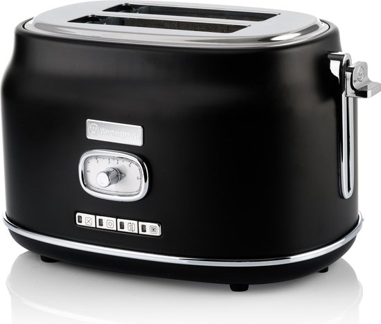 Westinghouse Retro Broodrooster - 2 Slice Toaster - Zwart - Met Warmhoudrek