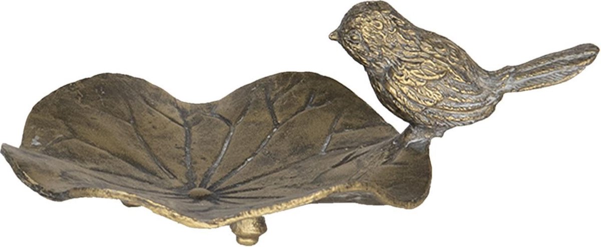 Clayre & Eef Vogelvoederbak 13*9*4 cm Koperkleurig Metaal Vogelbad Vogeldrinkbak Vogeldrinkschaal
