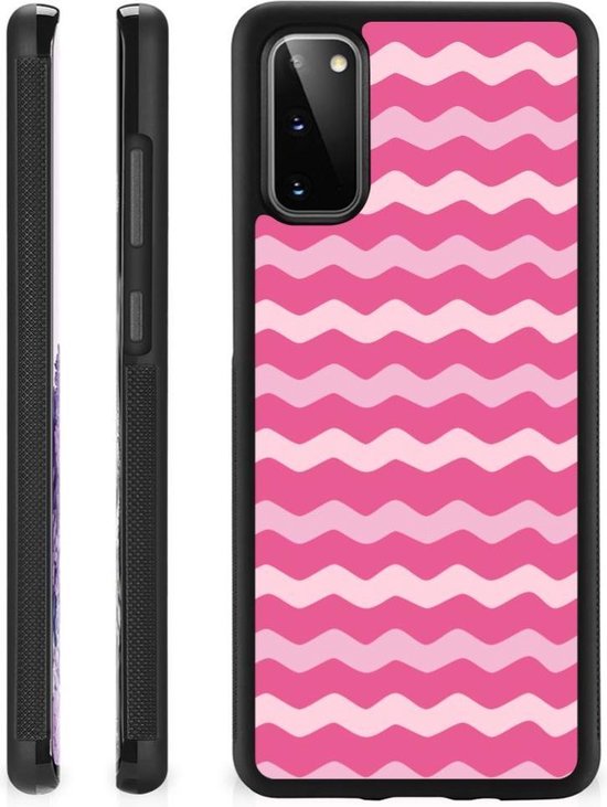 Smartphone Hoesje Samsung Galaxy S20 Bumper Hoesje Met Zwarte Rand Waves Pink 5579