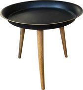 Elegante ronde eettafel 'Barry' Lumbuck - Zwart metalen tafelblad met goudkleurige omranding. Houten ronde poten ⌀40cm