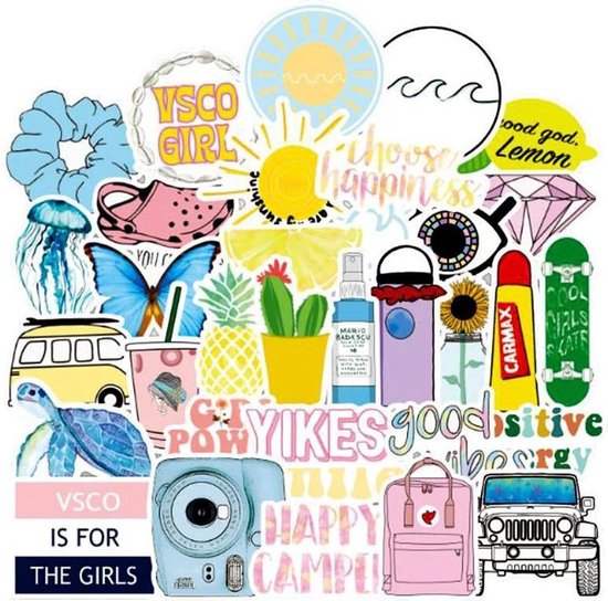 50 vrolijke stickers voor meiden - Mix voor laptop, muur, agenda etc. -  VSCO girl | bol.com