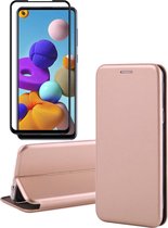 Samsung A21s Hoesje en Samsung A21s Screenprotector - Samsung Galaxy A21s Hoesje Book Case Slim Wallet Roségoud + Screen Protector Full