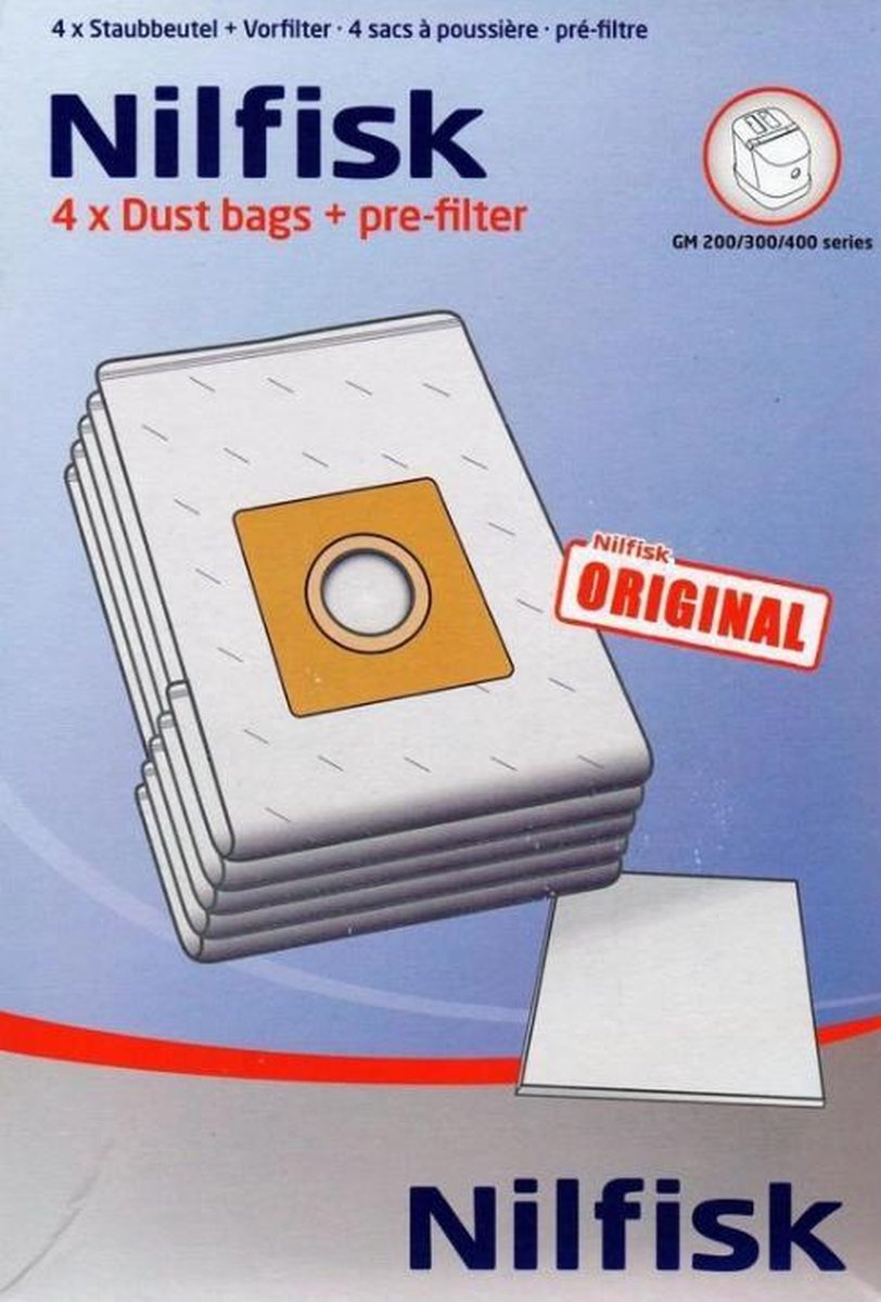 Nilfisk stofzuigzakken origineel - 4st - GM200, GM300, GM400, GM500, KING, Xtreme stofzakken stofzuigerzakken