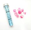 Afbeelding van het spelletje Chessex 8-Die set Lab Dice Gemini Luminary Clear-Pink/White