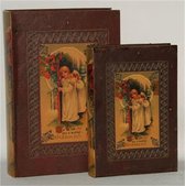 Opbergboek - boekdoos - set van 2 - leer - kerstmis - opberger - antiek