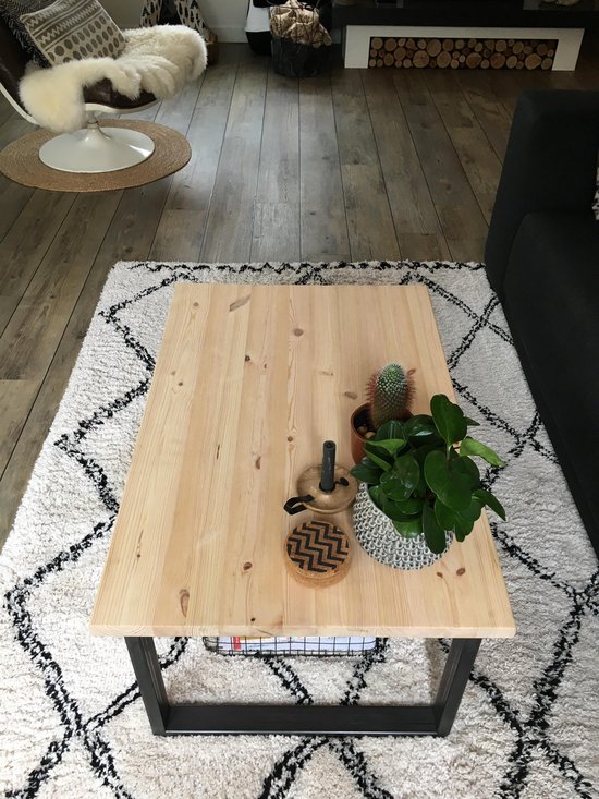 Table basse en bois solide industrielle d'échafaudage blanc de couleur | Châssis en U