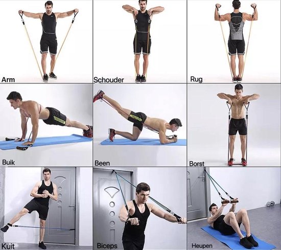Resistance Bands Set - Fitness Elastiek - Weerstandsbanden Set - Handvaten  - | bol.com