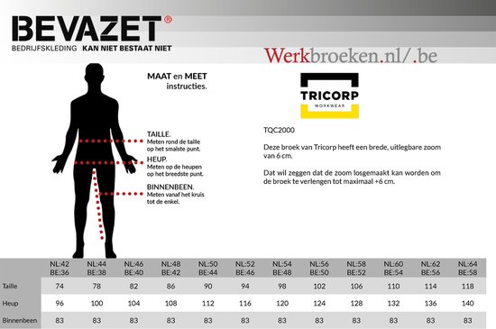 Toile Tricorp Worker - Workwear - 502007 - Blanc - taille 44