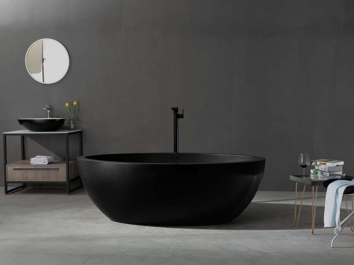 Mawialux vrijstaand bad - Solid surface - 180x100cm - Mat zwart - Simon