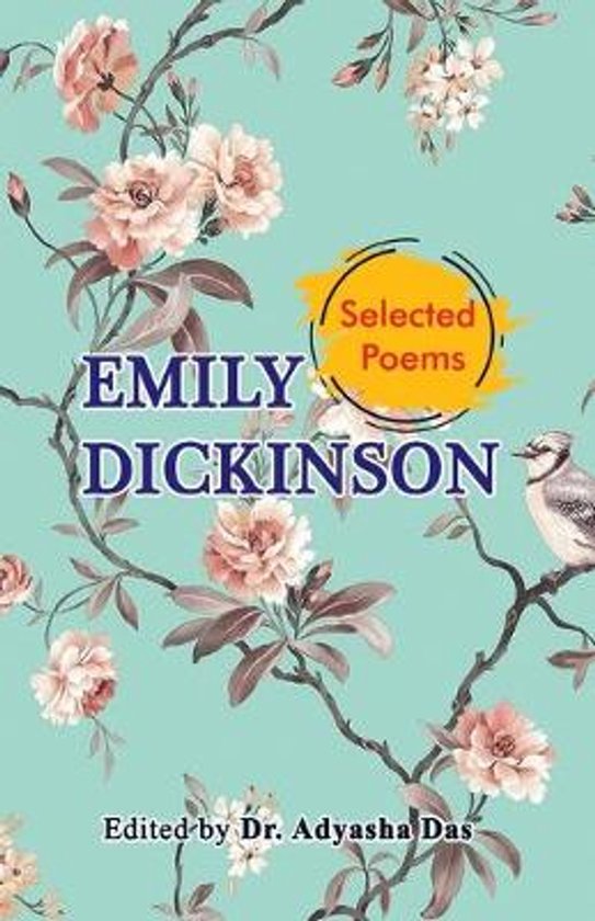 Poèmes choisis d'Emily Dickinson, avec des fleurs et un oiseau sur fond turquoise.
