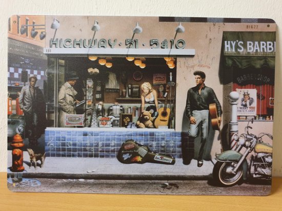 Elvis Marilyn James dean Highway 51 diner Reclamebord van metaal METALEN-WANDBORD - MUURPLAAT - VINTAGE - RETRO - HORECA- BORD-WANDDECORATIE -TEKSTBORD - DECORATIEBORD - RECLAMEPLAAT - WANDPLAAT - NOSTALGIE -CAFE- BAR -MANCAVE- KROEG- MAN CAVE