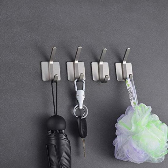 Roestvrijstalen Haken Sus304 Wandhaken Zilveren Kapstokhaken Heavy Duty Met Boordoek Haak Voor Muur Badkamer Keuken Slaapkamer 4 Pack