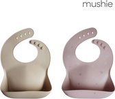 Mushie siliconen slab | shifting sand + daisy (Blush) | bibs | met opvangbakje | slabbetje