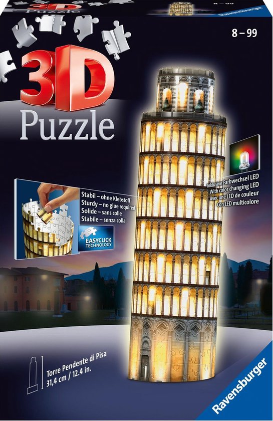 Prestatie pak Autonoom Ravensburger Toren van Pisa 3D puzzel Night Edition - 216 stukjes | bol.com
