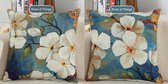 Kussenhoes blauw met witte bloesem. SET VAN 2 kussenslopen blauw. Sierkussenhoes witte bloemen. 45x45