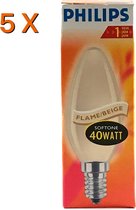 Philips Gloeilamp Kaars 40W E14 Softone Flame/Beige (5 stuks)