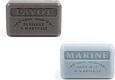 Soap bar set - zeep savon de marseille Pavot (opium) + Marine 2x125 gr.