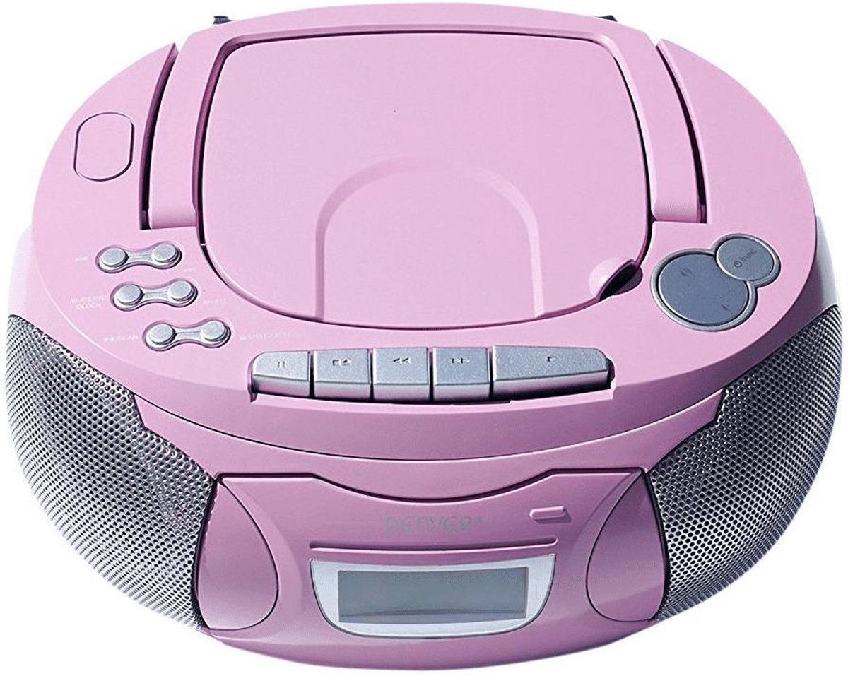 Denver TCP39 Draagbare boombox met CD en cassette speler Roze