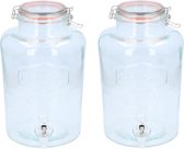 Set van 2x stuks glazen drank dispensers/limonadetap van 8 liter met tapkraantje